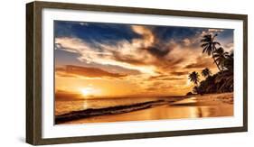 Sunset on the Beach. Paradise Beach. Tropical Paradise, White Sand, Beach, Palm Trees and Clear Wat-Evgeniyqw-Framed Photographic Print