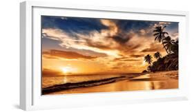 Sunset on the Beach. Paradise Beach. Tropical Paradise, White Sand, Beach, Palm Trees and Clear Wat-Evgeniyqw-Framed Photographic Print