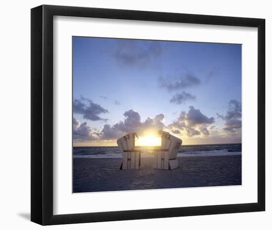Sunset on the beach, Sylt, Schleswig-Holstein, Germany-null-Framed Art Print