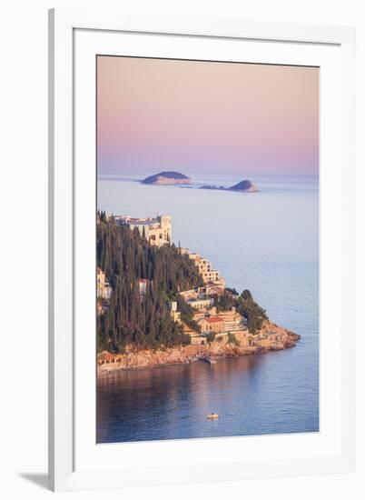 Sunset on the Dalmatian Coast with Otok Bobara and Mrkan islands, Dubrovnik Riviera, Dubrovnik, Cro-Neale Clark-Framed Photographic Print