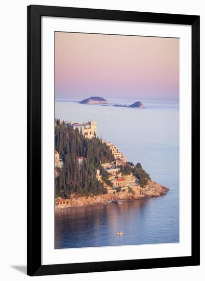 Sunset on the Dalmatian Coast with Otok Bobara and Mrkan islands, Dubrovnik Riviera, Dubrovnik, Cro-Neale Clark-Framed Photographic Print