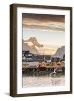 Sunset on the Fishing Village Framed by Rocky Peaks and Sea, Sakrisoya, Nordland County-Roberto Moiola-Framed Photographic Print