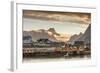 Sunset on the Fishing Village Framed by Rocky Peaks and Sea, Sakrisoya, Nordland County-Roberto Moiola-Framed Photographic Print