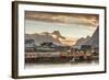 Sunset on the Fishing Village Framed by Rocky Peaks and Sea, Sakrisoya, Nordland County-Roberto Moiola-Framed Photographic Print