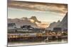 Sunset on the Fishing Village Framed by Rocky Peaks and Sea, Sakrisoya, Nordland County-Roberto Moiola-Mounted Photographic Print