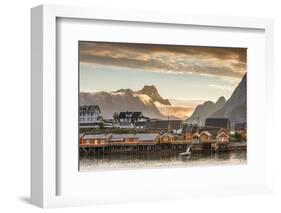 Sunset on the Fishing Village Framed by Rocky Peaks and Sea, Sakrisoya, Nordland County-Roberto Moiola-Framed Photographic Print