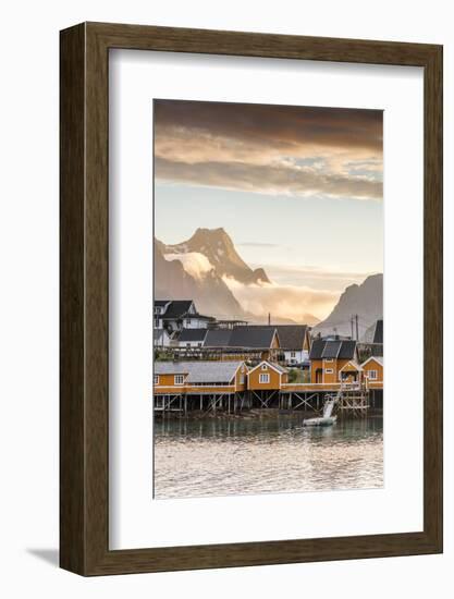 Sunset on the Fishing Village Framed by Rocky Peaks and Sea, Sakrisoya, Nordland County-Roberto Moiola-Framed Photographic Print