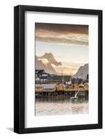 Sunset on the Fishing Village Framed by Rocky Peaks and Sea, Sakrisoya, Nordland County-Roberto Moiola-Framed Photographic Print