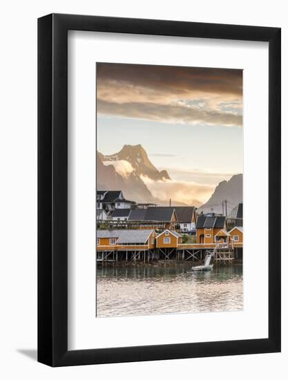 Sunset on the Fishing Village Framed by Rocky Peaks and Sea, Sakrisoya, Nordland County-Roberto Moiola-Framed Photographic Print