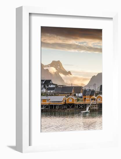 Sunset on the Fishing Village Framed by Rocky Peaks and Sea, Sakrisoya, Nordland County-Roberto Moiola-Framed Photographic Print