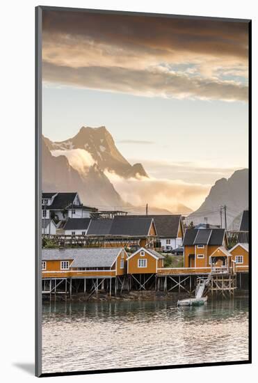 Sunset on the Fishing Village Framed by Rocky Peaks and Sea, Sakrisoya, Nordland County-Roberto Moiola-Mounted Photographic Print