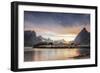 Sunset on the Fishing Village Framed by Rocky Peaks and Sea, Sakrisoya, Nordland County-Roberto Moiola-Framed Photographic Print