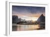 Sunset on the Fishing Village Framed by Rocky Peaks and Sea, Sakrisoya, Nordland County-Roberto Moiola-Framed Photographic Print
