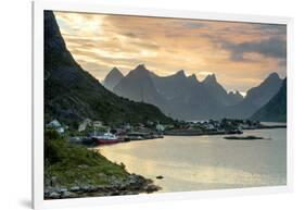 Sunset on the Fishing Village Surrounded by Rocky Peaks and Sea, Reine, Nordland County-Roberto Moiola-Framed Photographic Print