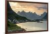 Sunset on the Fishing Village Surrounded by Rocky Peaks and Sea, Reine, Nordland County-Roberto Moiola-Framed Photographic Print