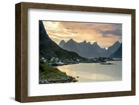 Sunset on the Fishing Village Surrounded by Rocky Peaks and Sea, Reine, Nordland County-Roberto Moiola-Framed Photographic Print