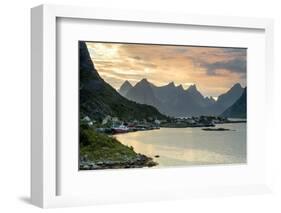 Sunset on the Fishing Village Surrounded by Rocky Peaks and Sea, Reine, Nordland County-Roberto Moiola-Framed Photographic Print