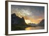 Sunset on the Fishing Village Surrounded by Rocky Peaks and Sea, Reine, Nordland County-Roberto Moiola-Framed Photographic Print