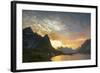 Sunset on the Fishing Village Surrounded by Rocky Peaks and Sea, Reine, Nordland County-Roberto Moiola-Framed Photographic Print