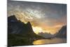 Sunset on the Fishing Village Surrounded by Rocky Peaks and Sea, Reine, Nordland County-Roberto Moiola-Mounted Photographic Print