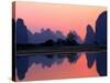 Sunset on the Karst Hills and Li River, China-Keren Su-Stretched Canvas