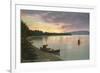 Sunset on the Lake, Canoes-null-Framed Art Print