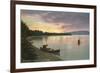 Sunset on the Lake, Canoes-null-Framed Art Print