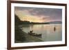 Sunset on the Lake, Canoes-null-Framed Art Print