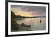 Sunset on the Lake, Canoes-null-Framed Art Print