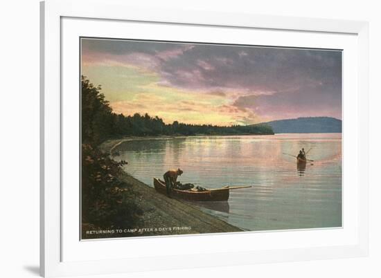 Sunset on the Lake, Canoes-null-Framed Premium Giclee Print