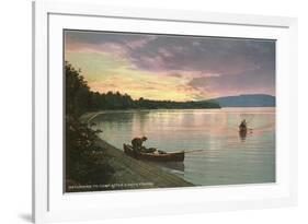 Sunset on the Lake, Canoes-null-Framed Premium Giclee Print