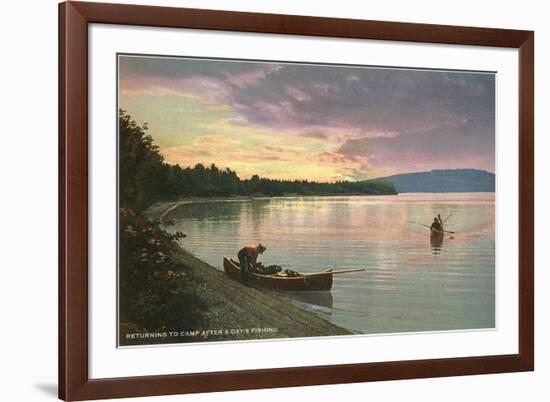 Sunset on the Lake, Canoes-null-Framed Premium Giclee Print