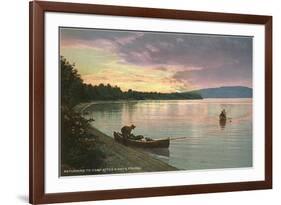 Sunset on the Lake, Canoes-null-Framed Premium Giclee Print