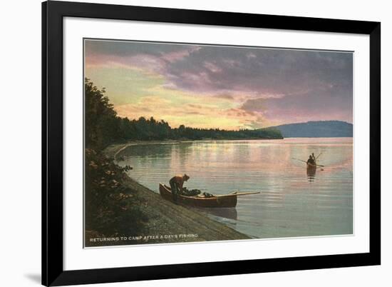 Sunset on the Lake, Canoes-null-Framed Premium Giclee Print