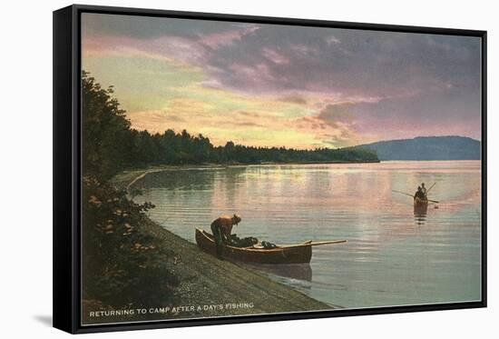 Sunset on the Lake, Canoes-null-Framed Stretched Canvas