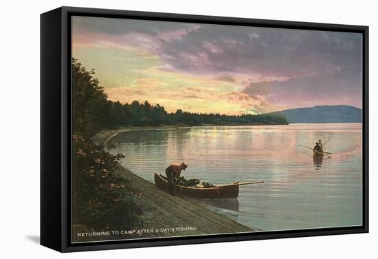 Sunset on the Lake, Canoes-null-Framed Stretched Canvas