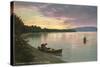 Sunset on the Lake, Canoes-null-Stretched Canvas