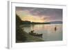 Sunset on the Lake, Canoes-null-Framed Art Print