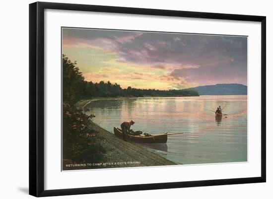 Sunset on the Lake, Canoes-null-Framed Art Print