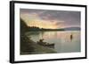 Sunset on the Lake, Canoes-null-Framed Art Print