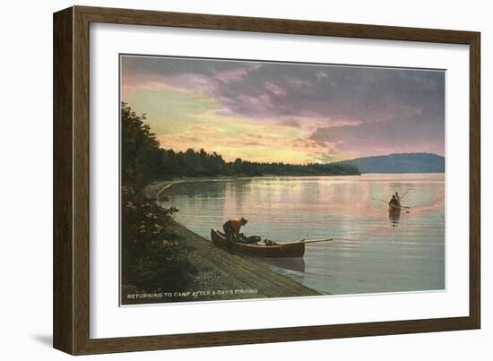 Sunset on the Lake, Canoes-null-Framed Art Print