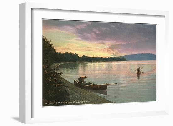 Sunset on the Lake, Canoes-null-Framed Art Print