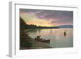 Sunset on the Lake, Canoes-null-Framed Art Print