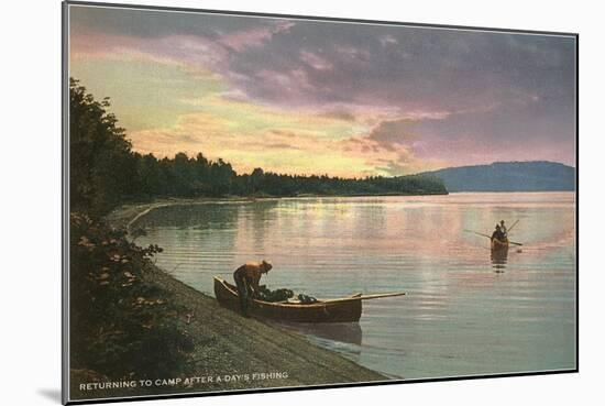 Sunset on the Lake, Canoes-null-Mounted Art Print