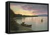 Sunset on the Lake, Canoes-null-Framed Stretched Canvas