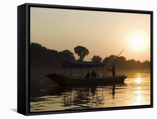 Sunset on the Narmada River, Maheshwar, Madhya Pradesh State, India-R H Productions-Framed Stretched Canvas