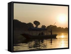 Sunset on the Narmada River, Maheshwar, Madhya Pradesh State, India-R H Productions-Framed Stretched Canvas