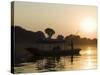 Sunset on the Narmada River, Maheshwar, Madhya Pradesh State, India-R H Productions-Stretched Canvas