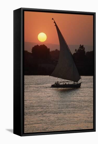Sunset on the Nile with Boat-null-Framed Stretched Canvas