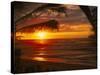 Sunset on the Ocean with Palm Trees, Oahu, HI-Bill Romerhaus-Stretched Canvas